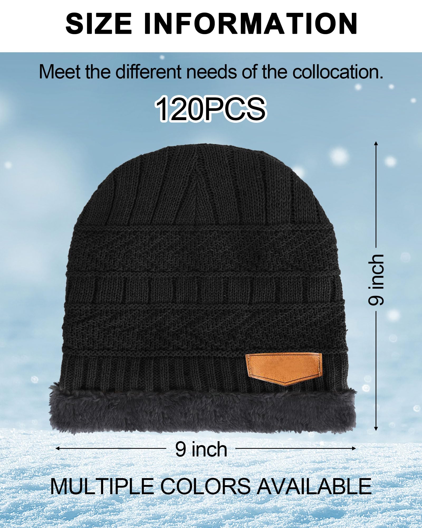 Geyoga 120-pack winter beanie hats bulk in black, side view