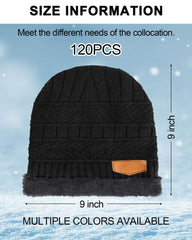 Geyoga 120-pack winter beanie hats bulk in black, side view