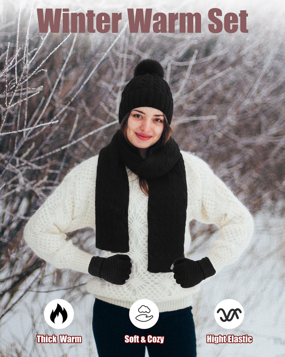 Geyoga touchscreen gloves in black allow smartphone use in cold weather.