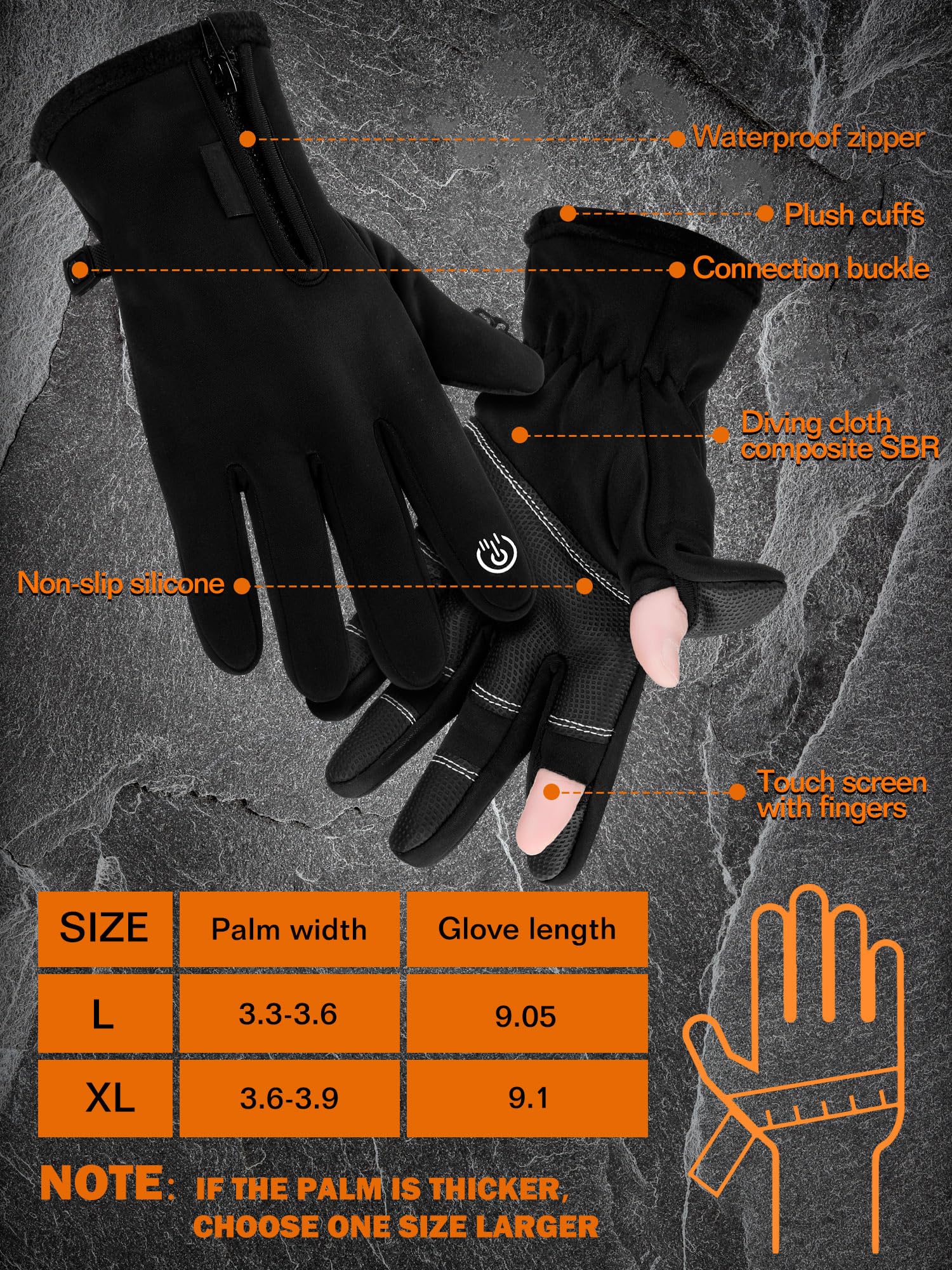 Close-up of waterproof glove palm showing SBR layer