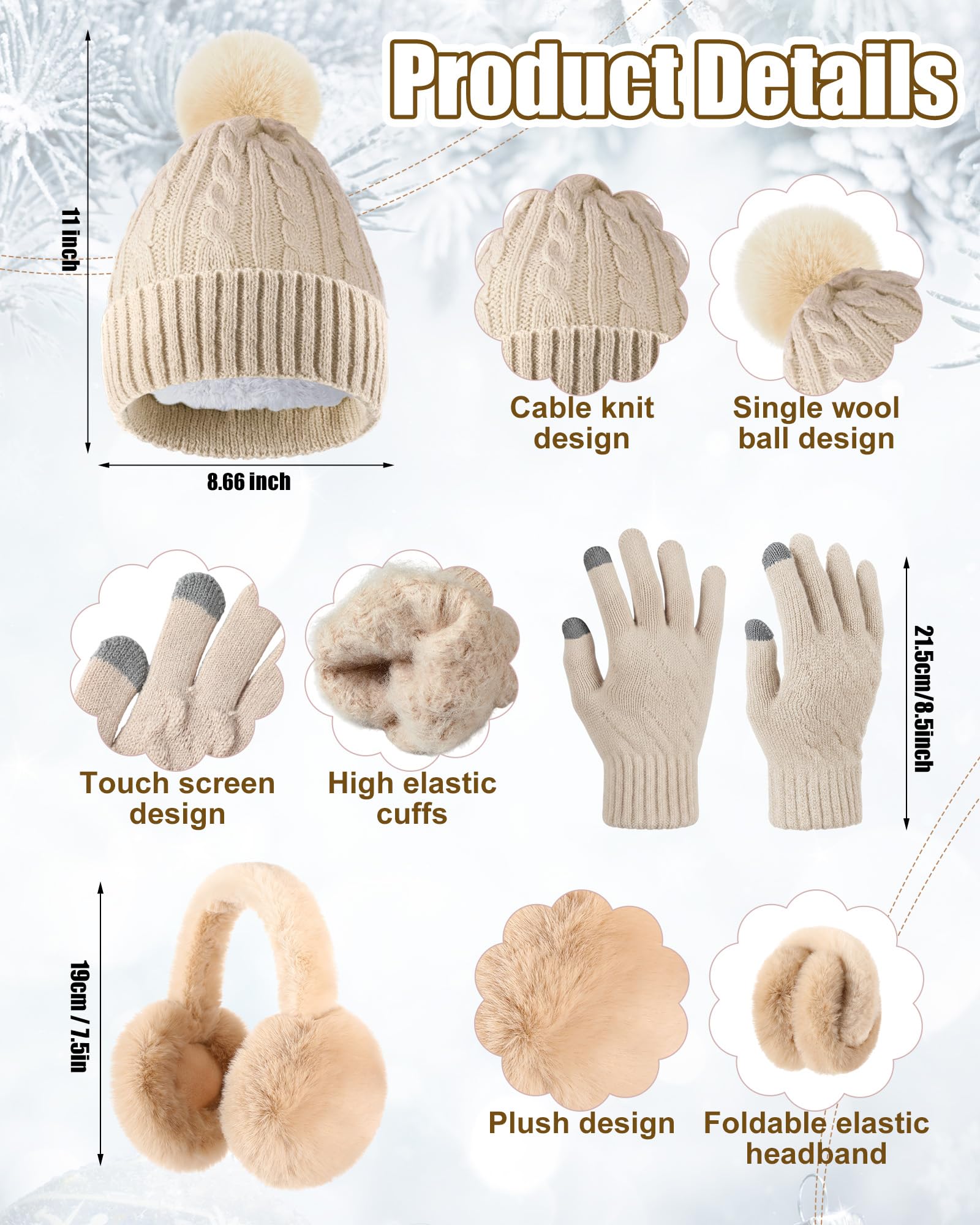 Geyoga winter warm set gloves with touchscreen tips for easy device use