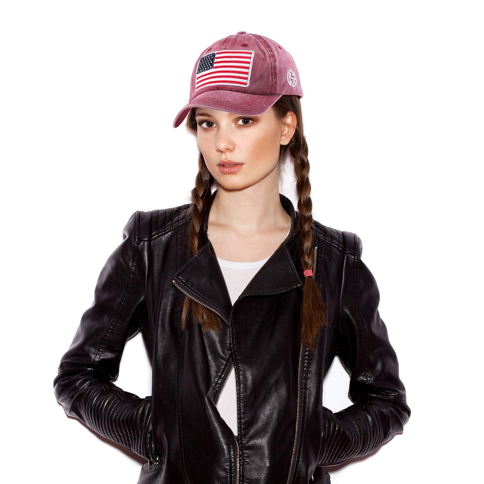 Back view of Geyoga USA flag cap showing adjustable buckle