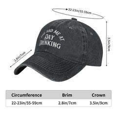 GEZHONU Day Drinking denim cap back view with adjustable fit for all-day comfort.