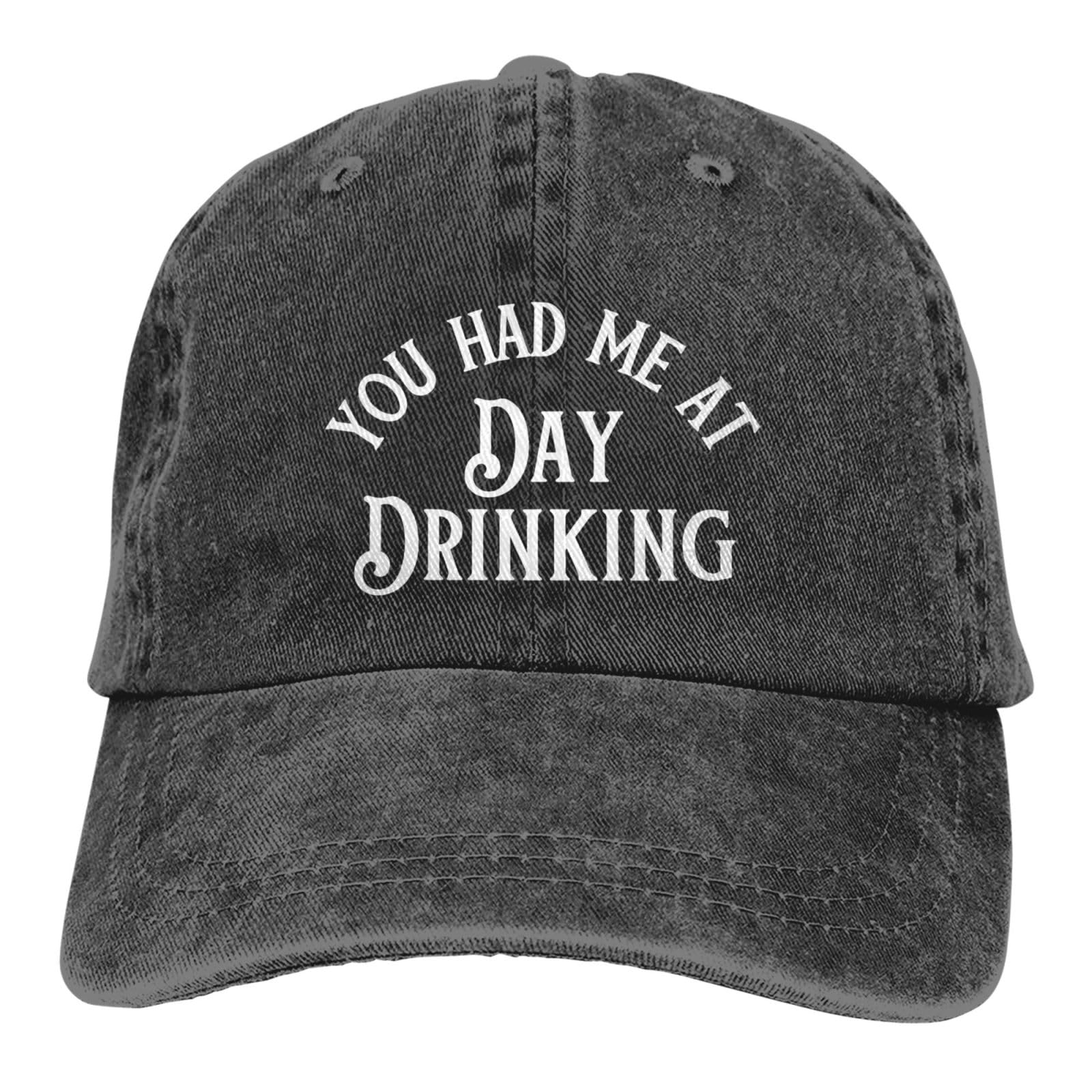 GEZHONU Day Drinking denim cap front view for casual style and sun protection.