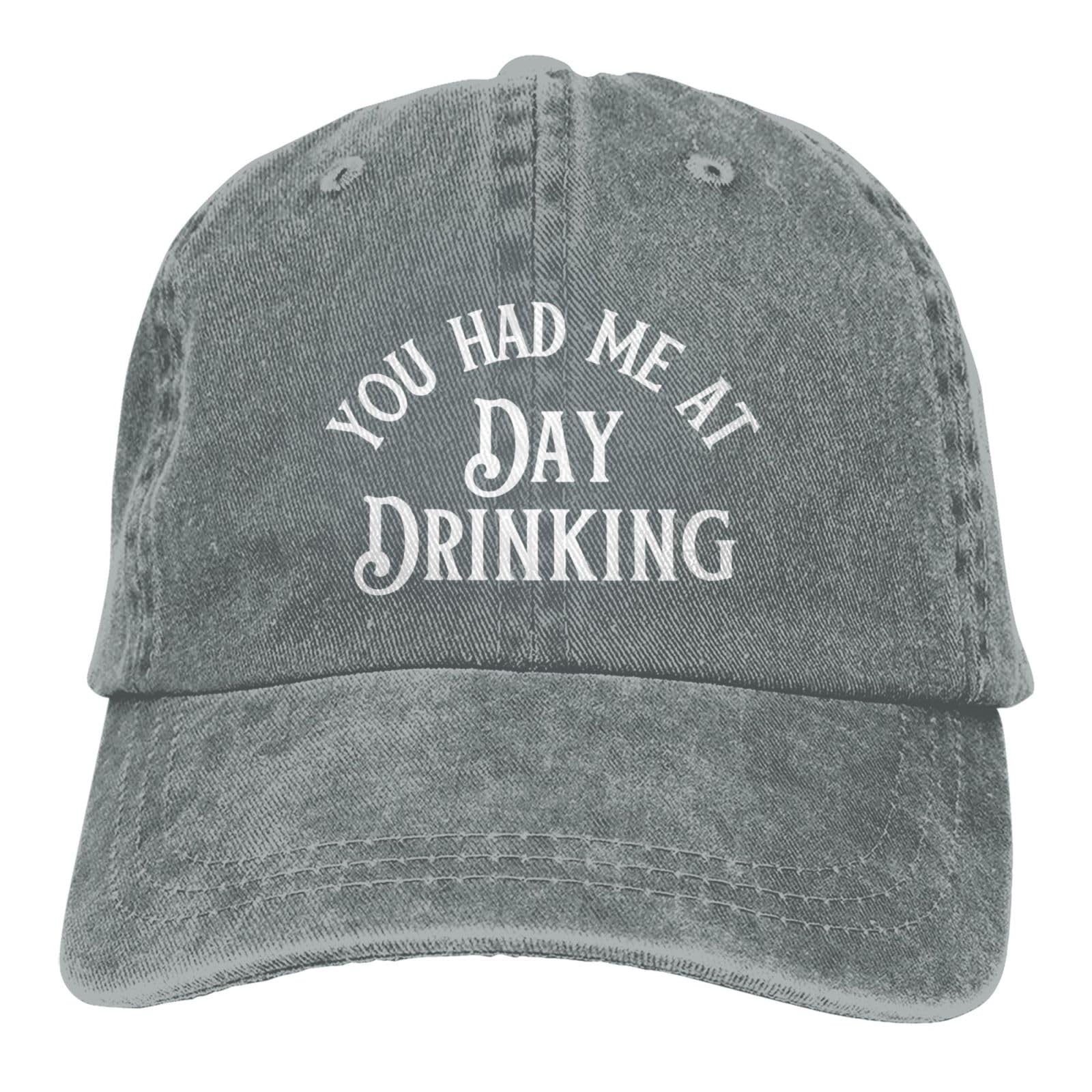 GEZHONU You Had Me at Day Drinking cap front design with vintage vibe and playful theme.