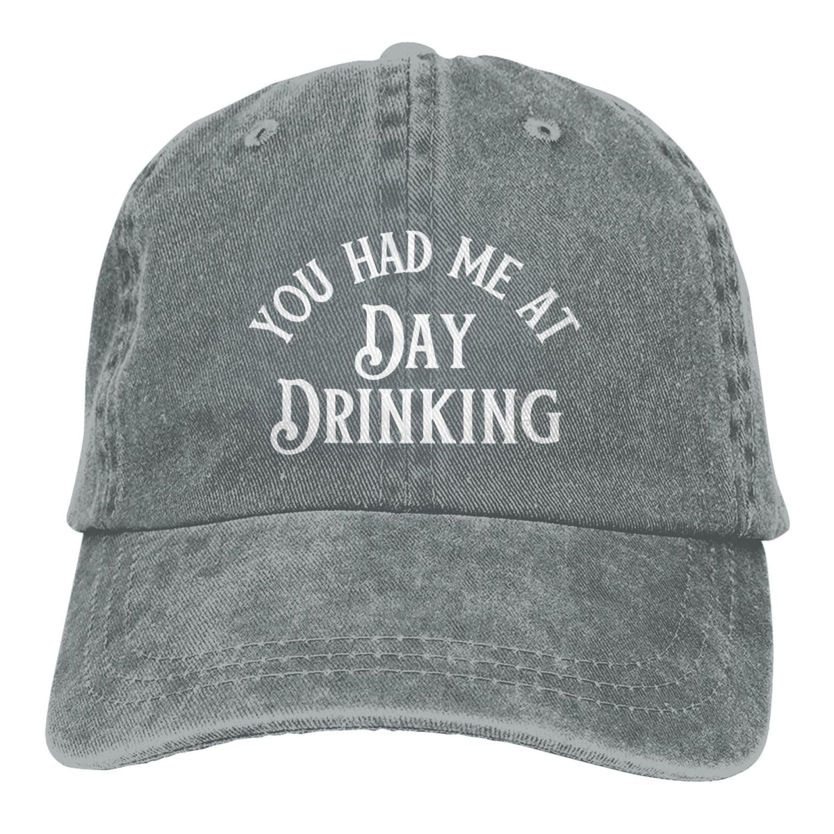 GEZHONU You Had Me at Day Drinking cap front design with vintage vibe and playful theme.