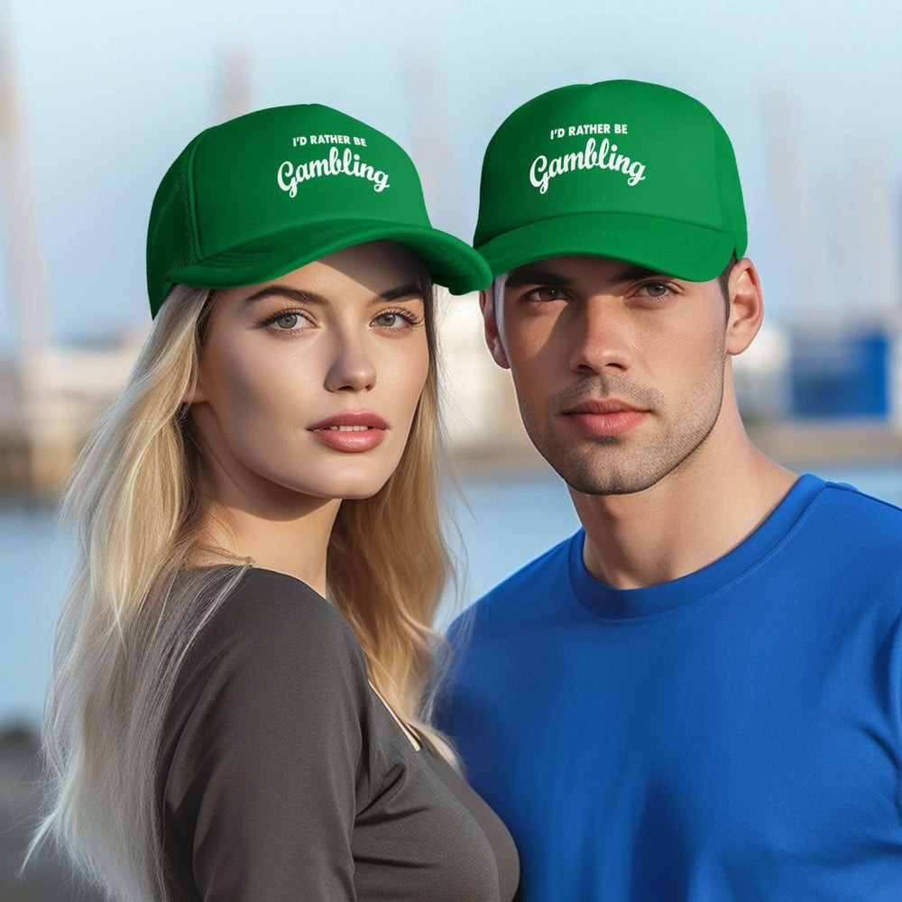 GEZHONU I Would Rather Be Gambling green trucker hat adds casual style outdoors.