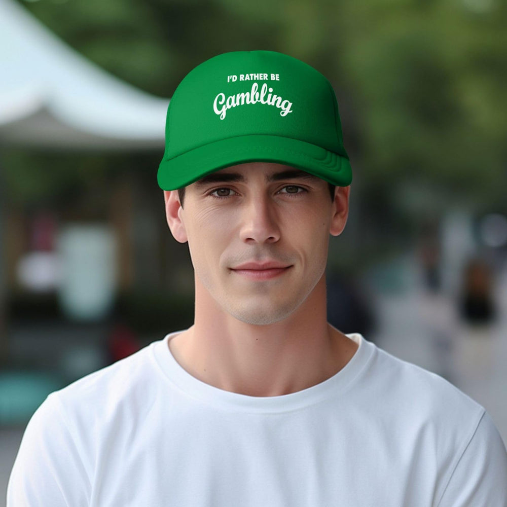 GEZHONU I Would Rather Be Gambling trucker hat mesh-back promotes airflow for cooler wear.