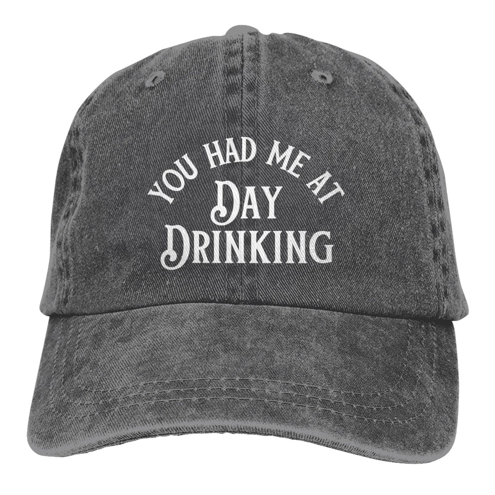 GEZHONU You Had Me at Day Drinking denim dad hat front view for casual sun protection and style.