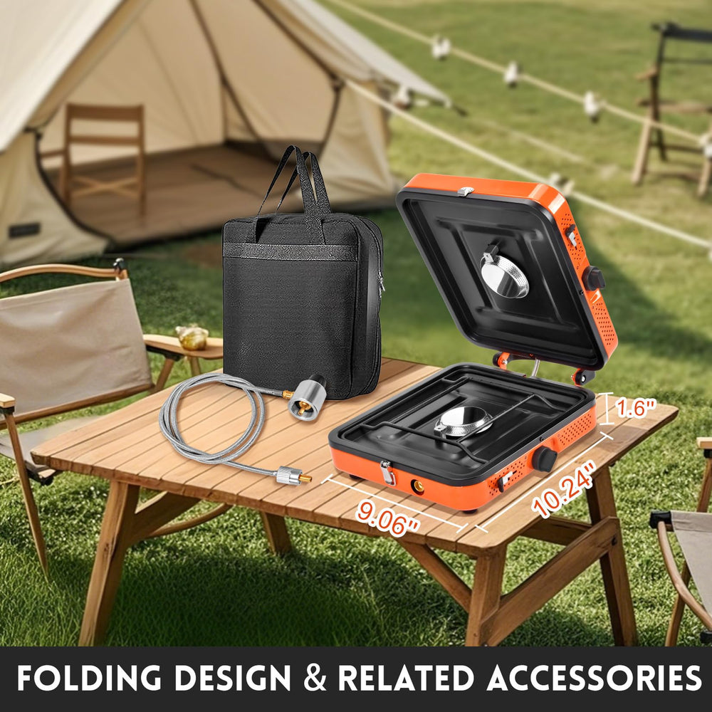 GGC camping stove in use with two burners and precise flame control