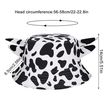 Rear view of reversible cow print bucket hat