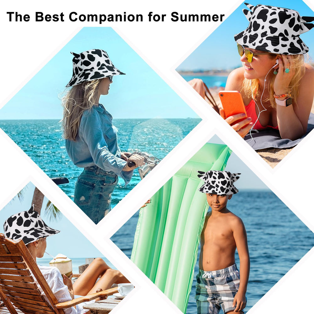 Folded packable cow print fisherman's hat