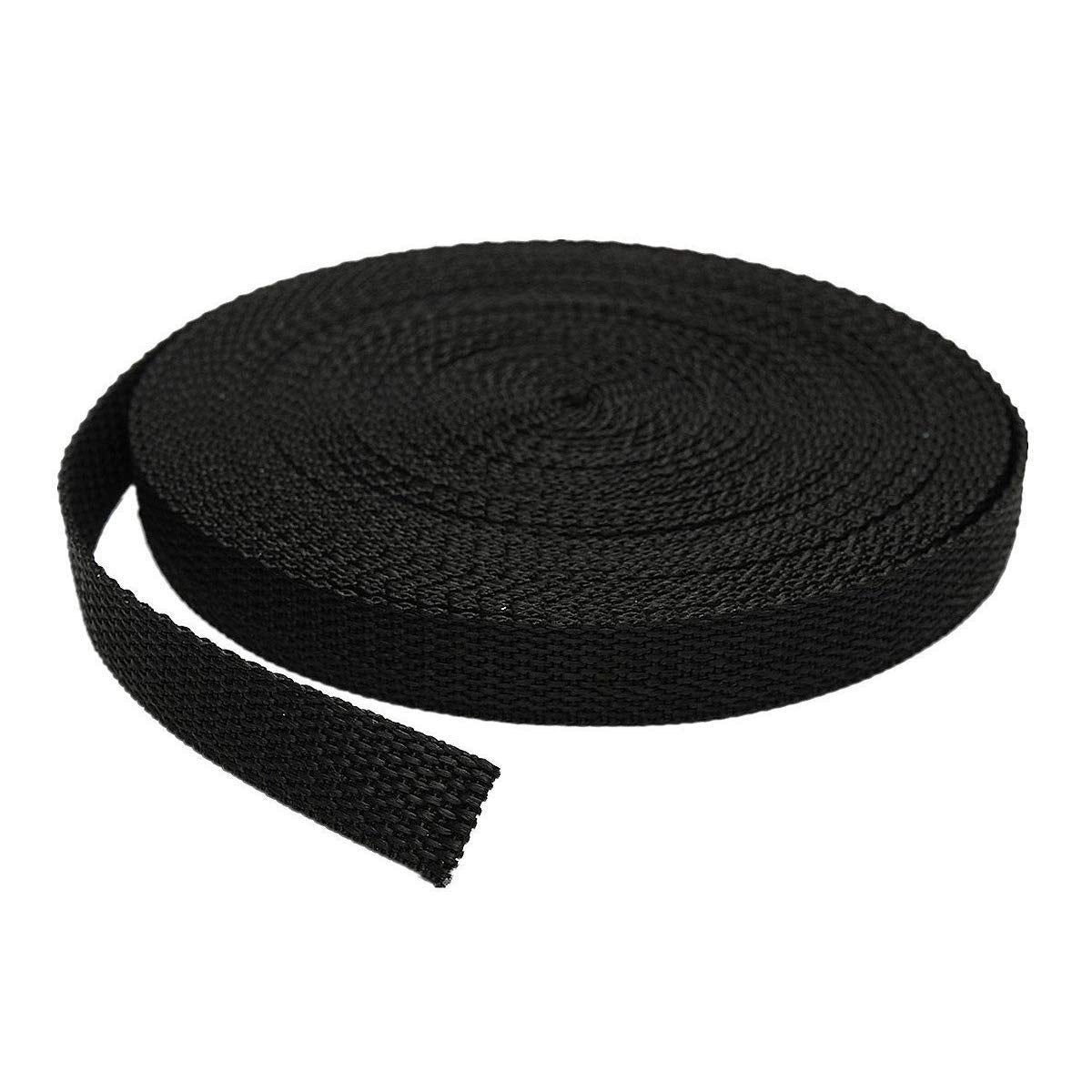 GGZZ flat nylon webbing 0.75in black roll, durable for DIY straps and repairs.