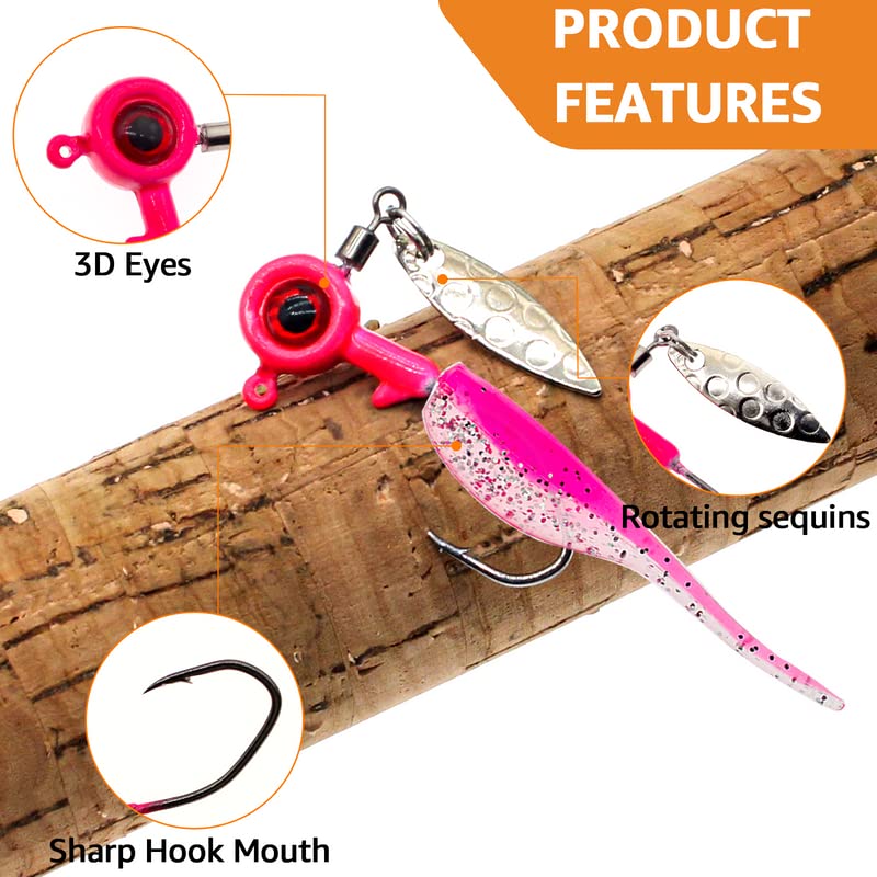 Five-color soft plastic lures included in the kit