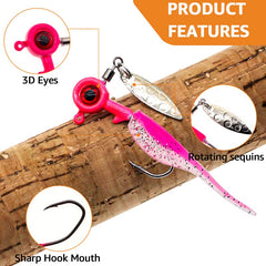 Five-color soft plastic lures included in the kit