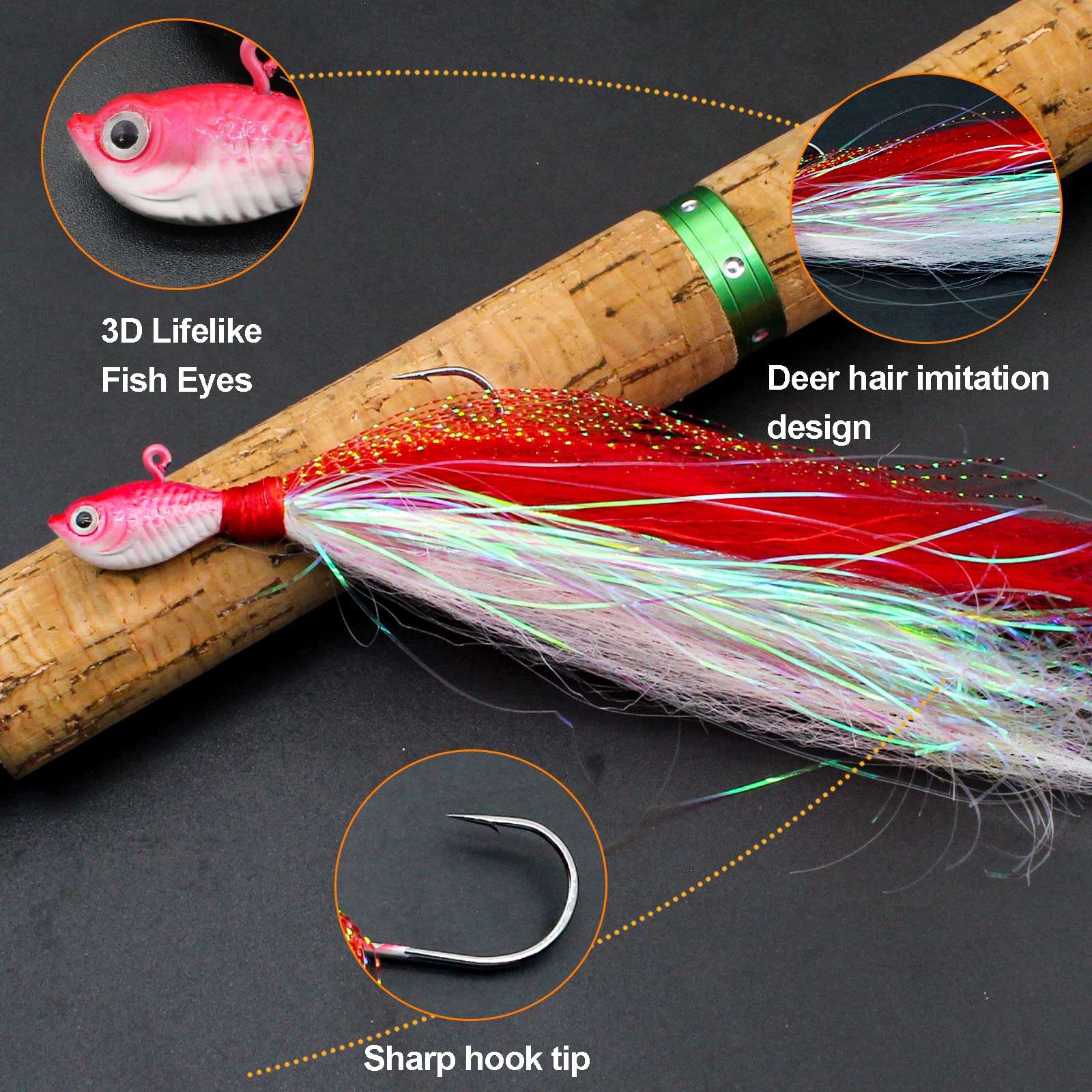 Assorted Bucktail Jigs in mixed saltwater colors