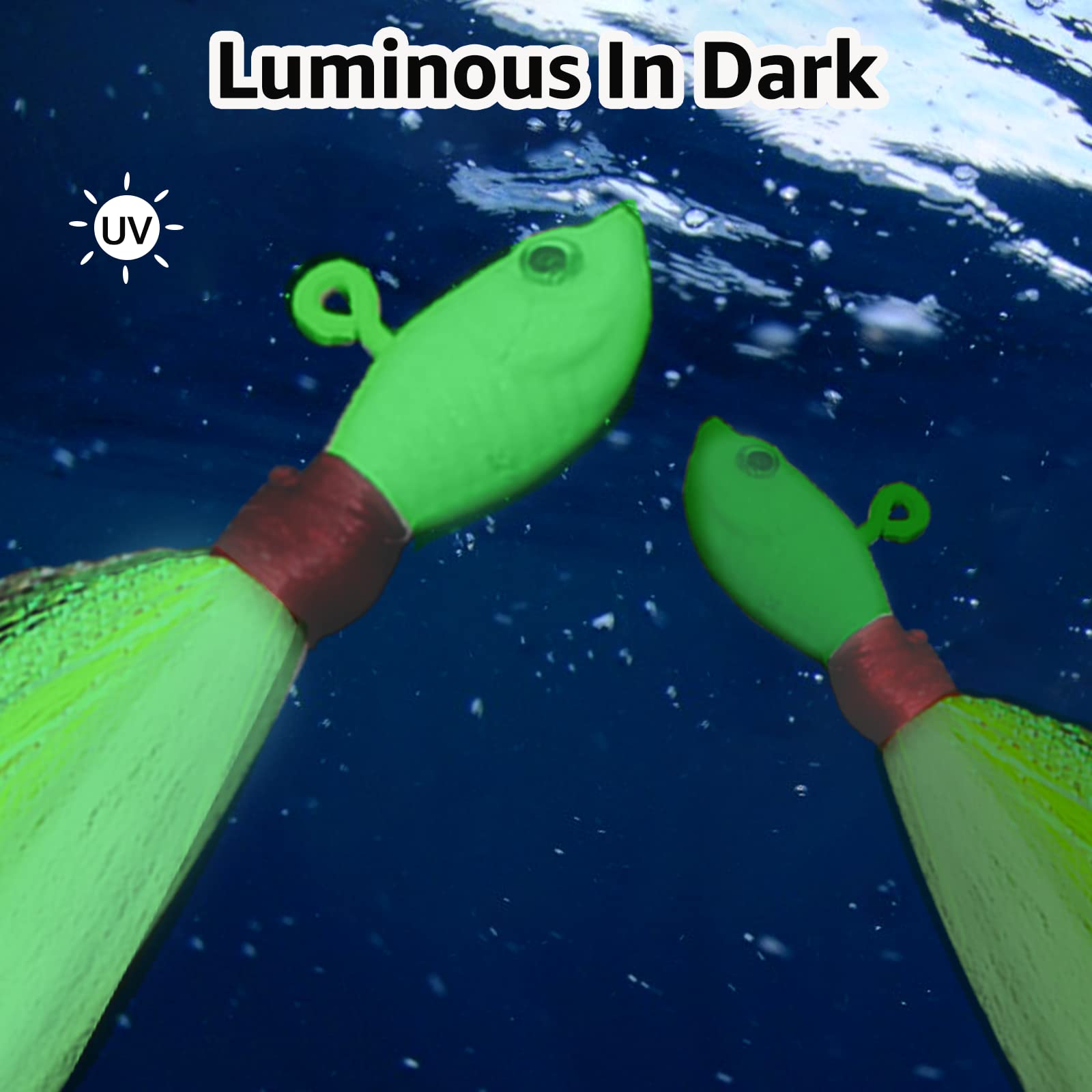 Bucktail Jig displaying lifelike swimming action in water