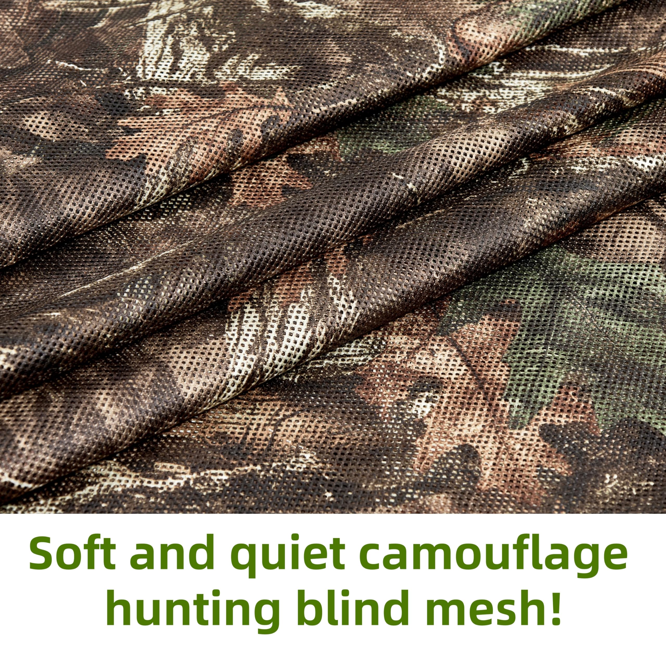 GHILEO camouflage burlap netting closeup highlights durable 300D fabric and rugged weave.