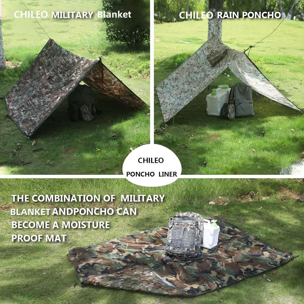 GHILEO Camo Poncho Liner portable sleeping or car blanket setup.