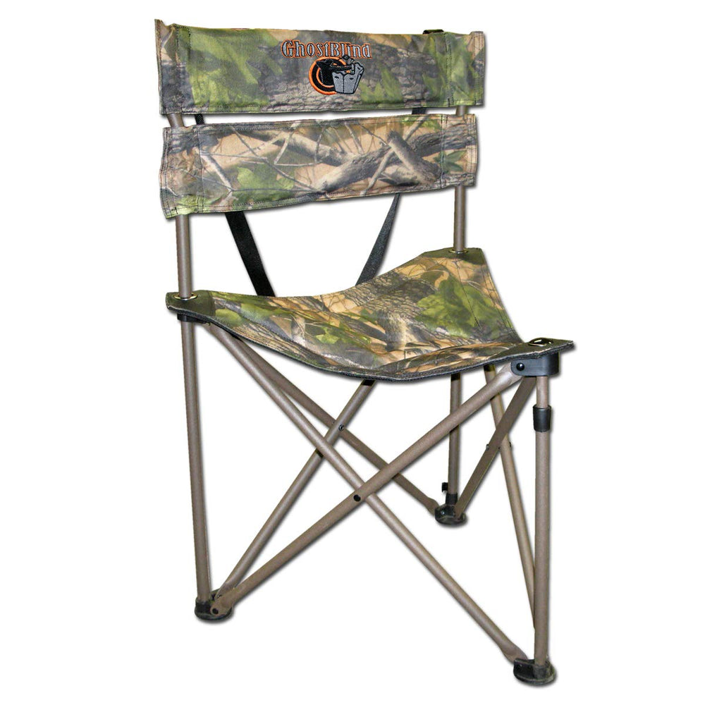 GhostBlind Predator Hunting Chair in woodland camo for stealth and ground-hunt comfort.