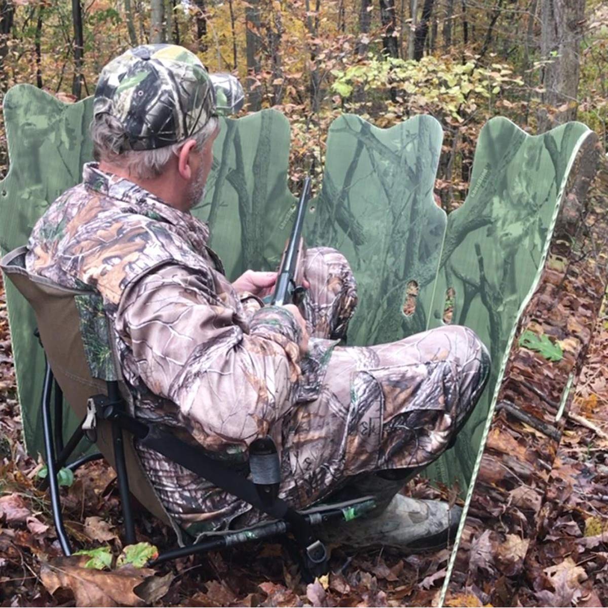 GhostBlind Phantom seated hunter demonstrating comfortable concealment while seated