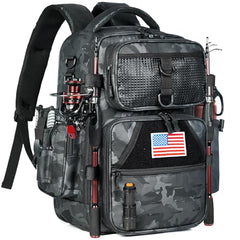 Ghosthorn fishing tackle backpack in black camouflage