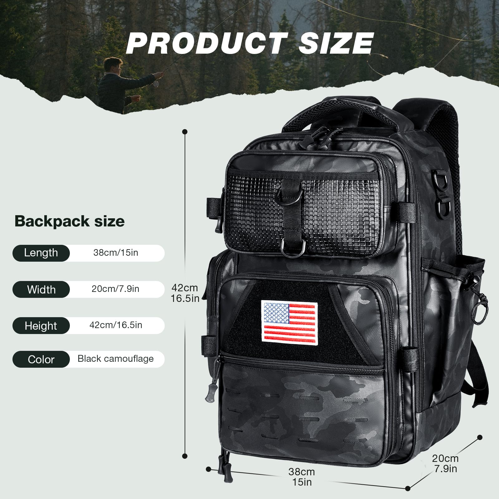 Ghosthorn backpack dimensions 15x7.9x16.5 inches for ample on-site storage.