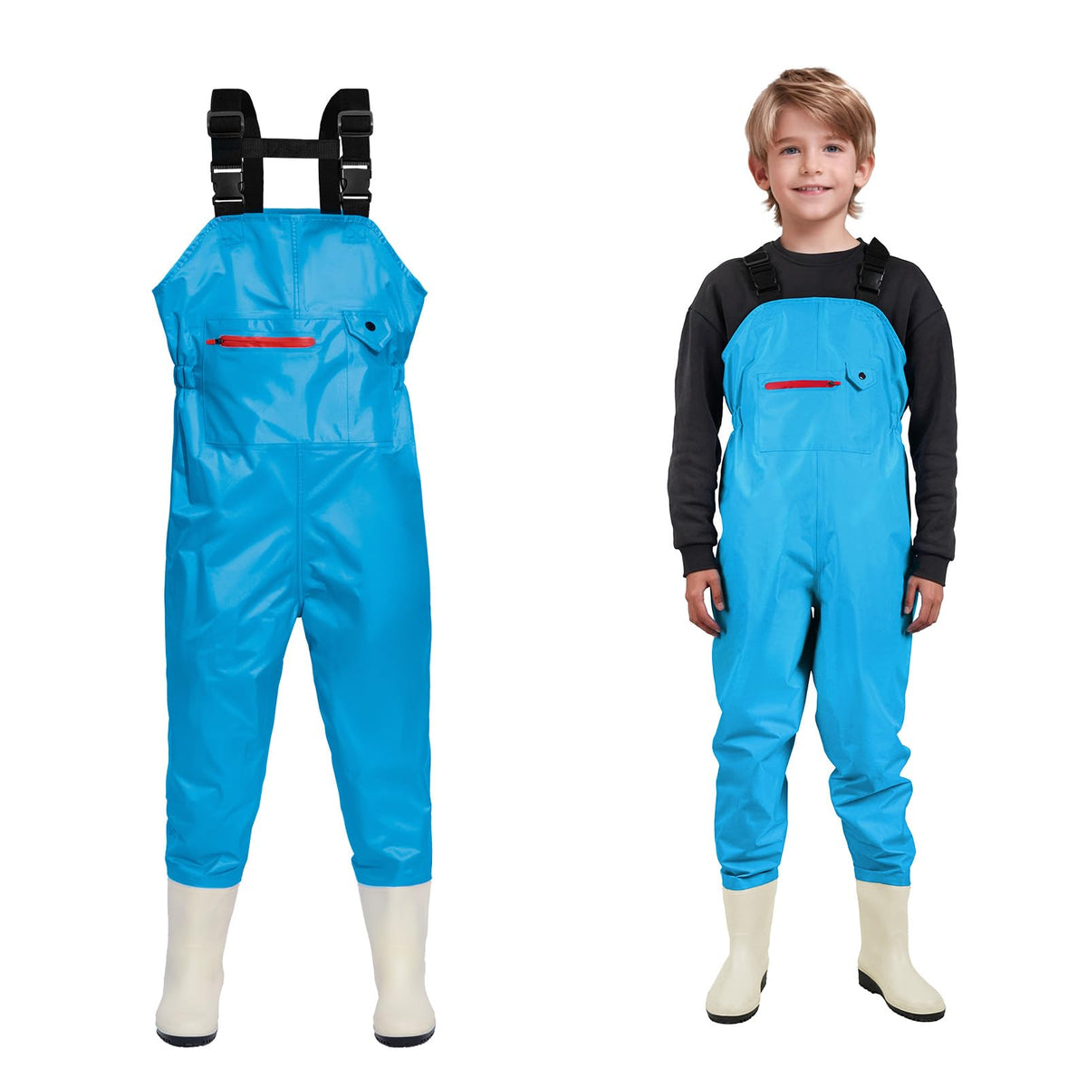 Ghosthorn chest waders kids front view with bright visibility for outdoor safety.
