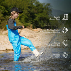 Ghosthorn youth waders knee detail highlighting reinforced knee protection.