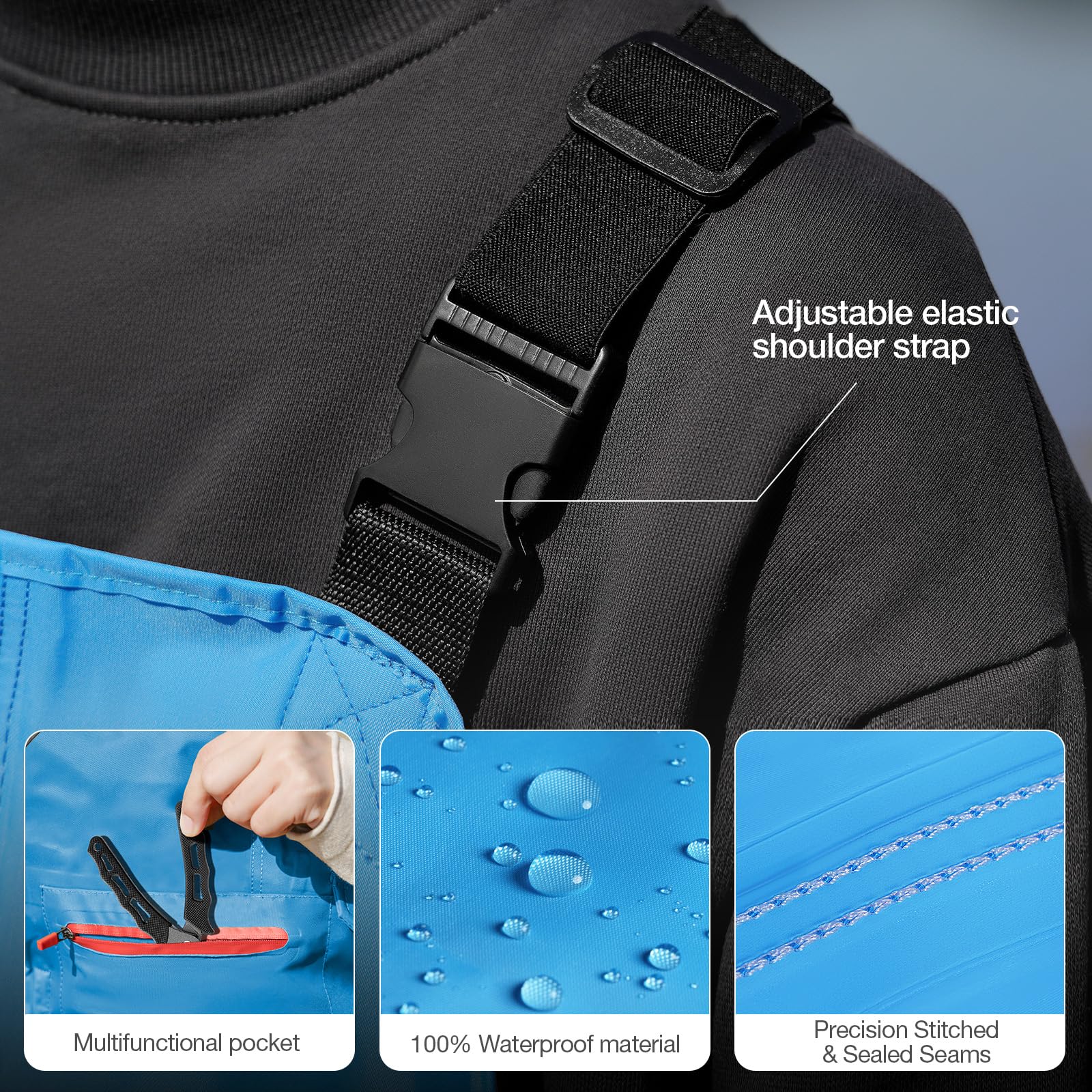 Ghosthorn chest waders front pocket illustration showing convenient storage.