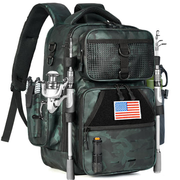 Ghosthorn fishing backpack front station expands for quick tasks, on-the-spot workspace.