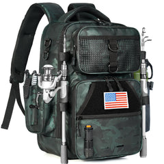 Ghosthorn fishing backpack front station expands for quick tasks, on-the-spot workspace.