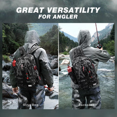 Ghosthorn fishing backpack rod holder in use enables hands-free casting
