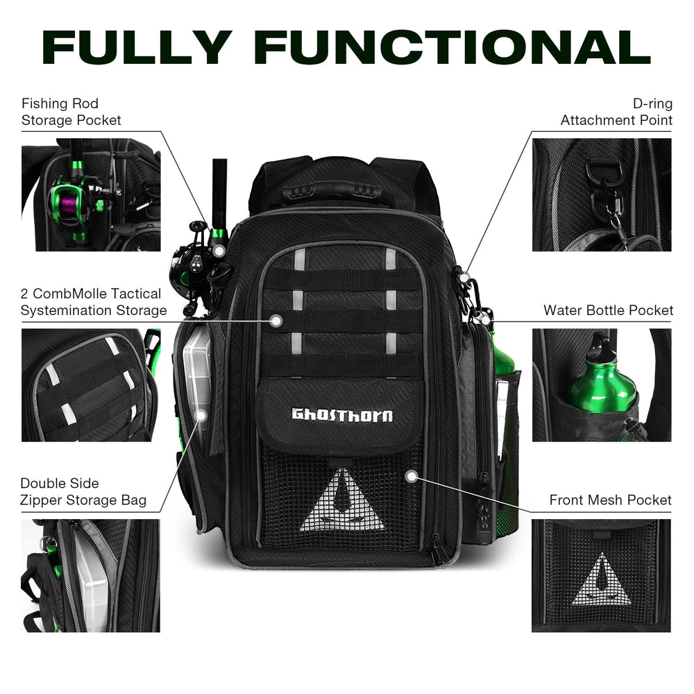 Ghosthorn fishing backpack rod holders keep gear ready on the water.