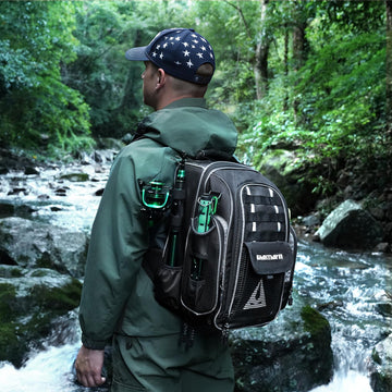 Ghosthorn fishing backpack side mug pocket offers quick drink access.