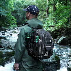 Ghosthorn fishing backpack side mug pocket offers quick drink access.