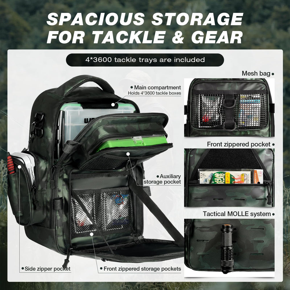 Ghosthorn tackle organization view showing four tackle boxes and MOLLE panel