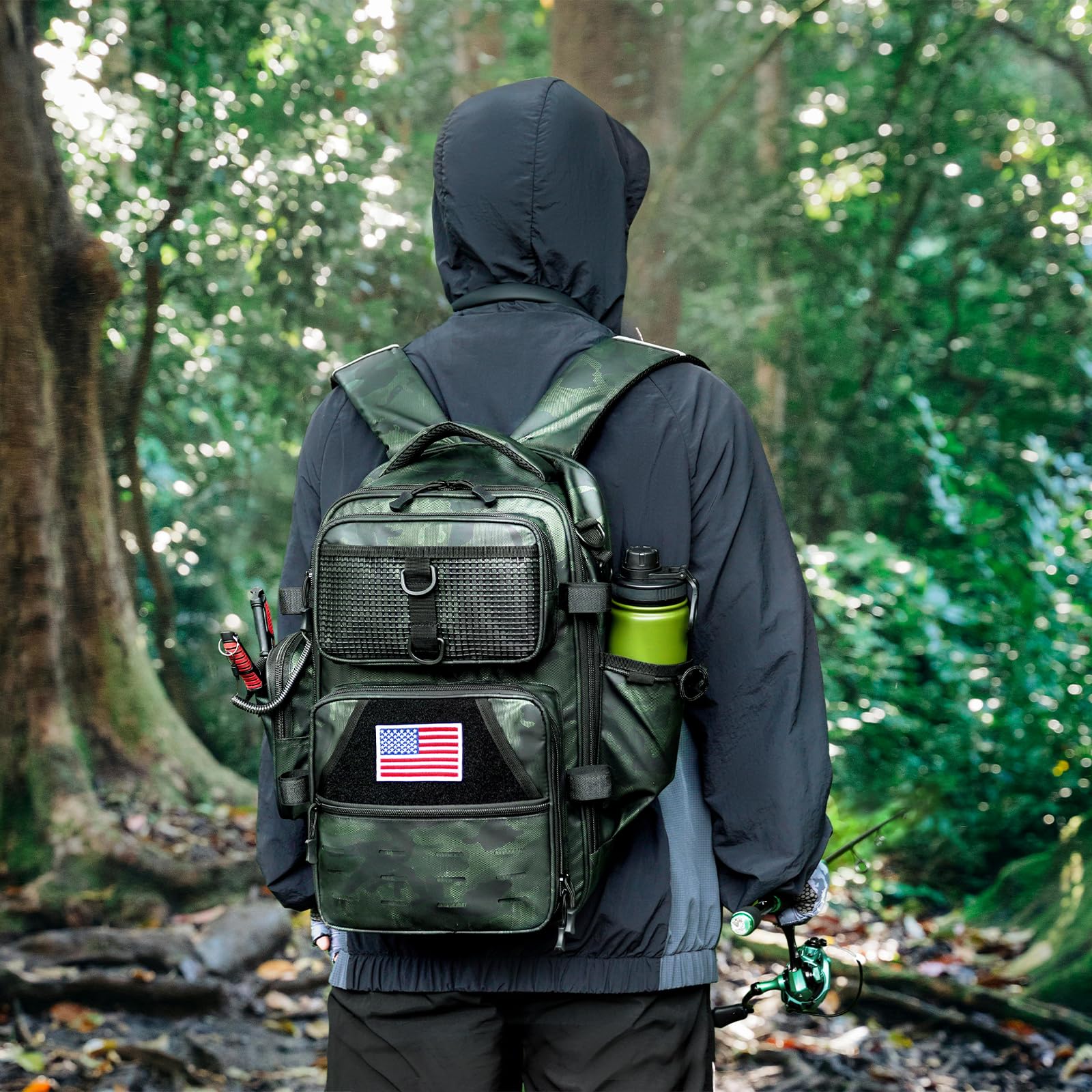 Ghosthorn fishing backpack with two rod holders provides hands-free, secure rod access.