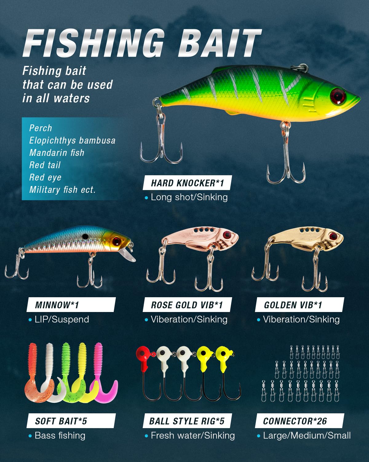 Ghosthorn lure box with varied baits for freshwater and saltwater