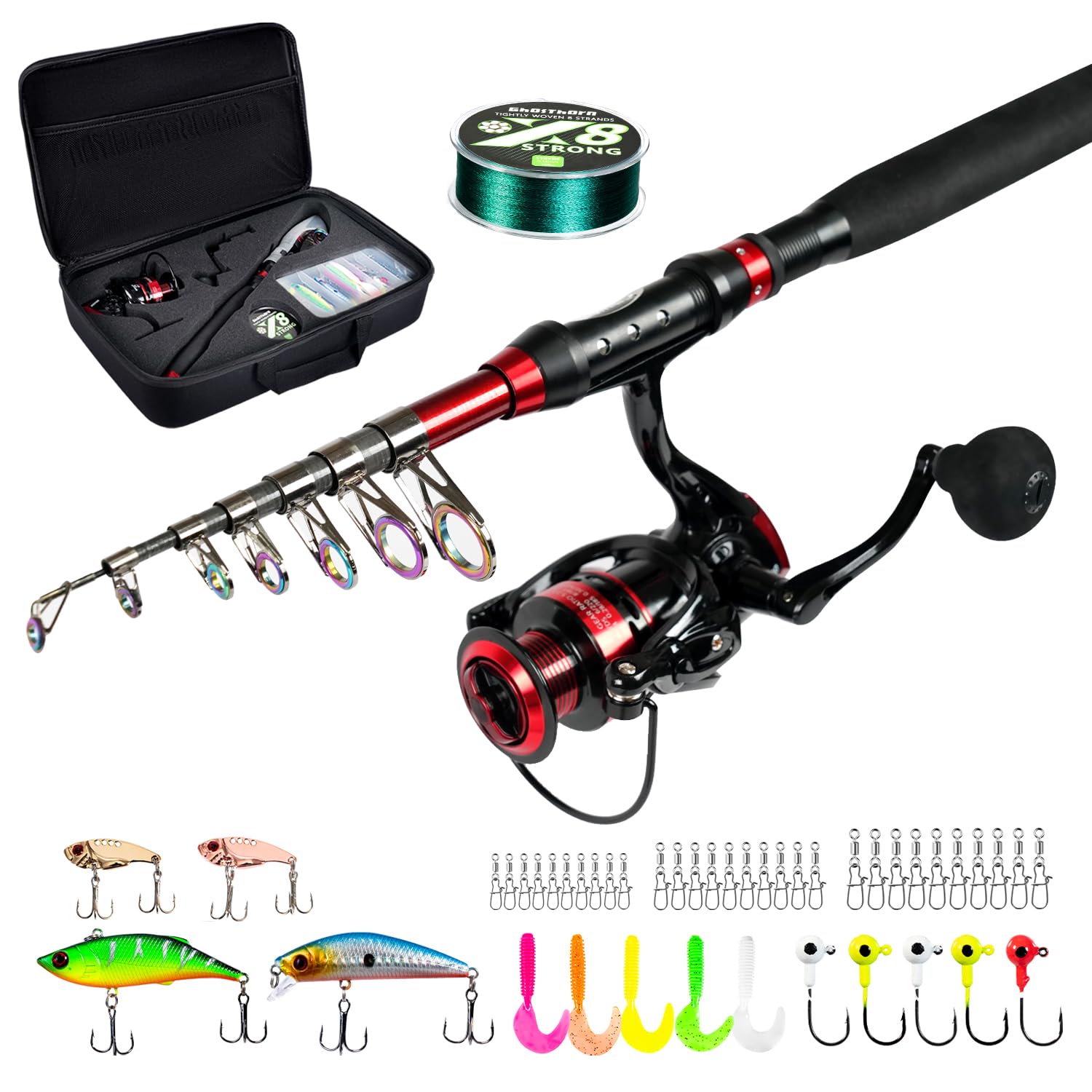 Ghosthorn telescopic fishing rod and aluminum spinning reel combination