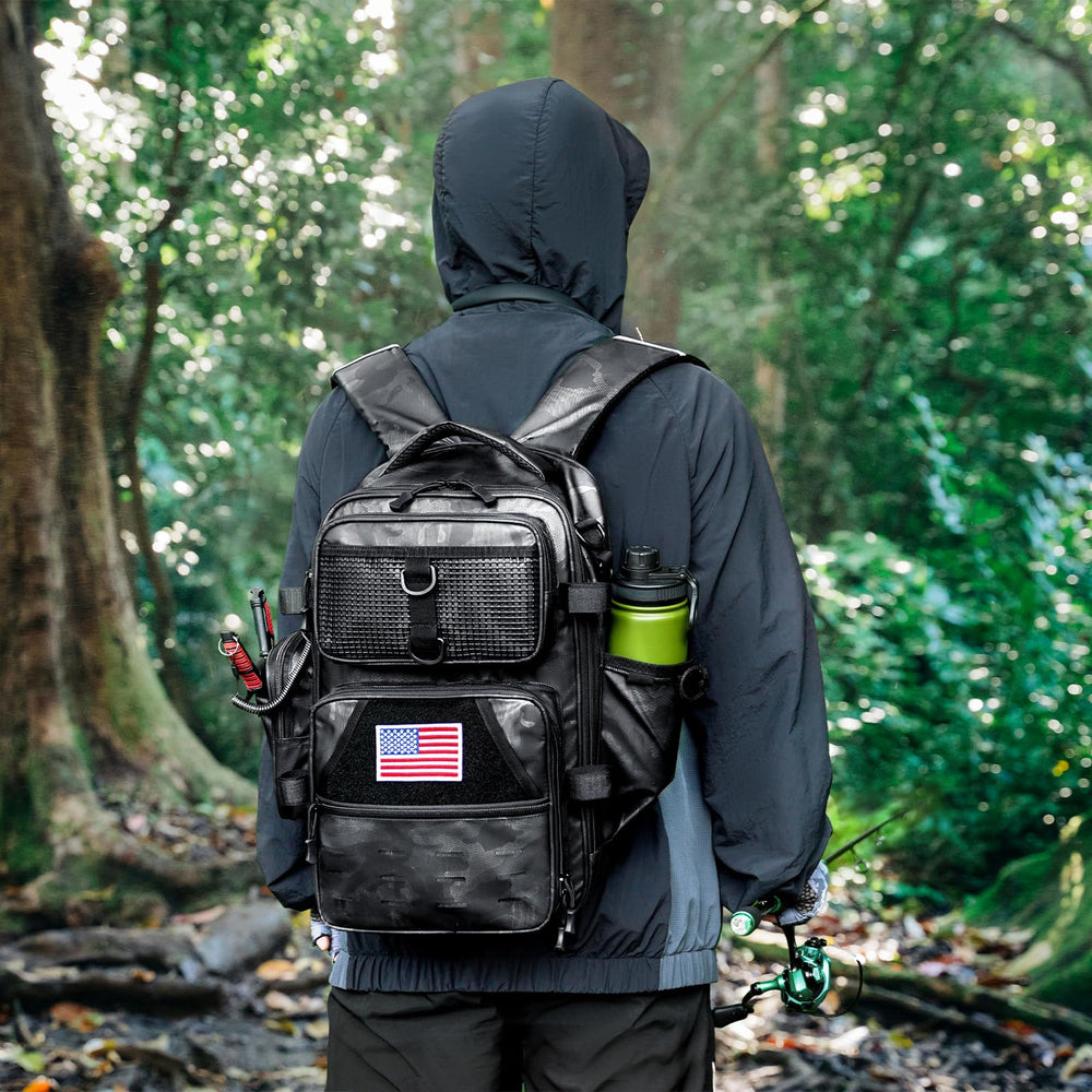 Ghosthorn backpack with dual rod storage keeps rods accessible during travel.