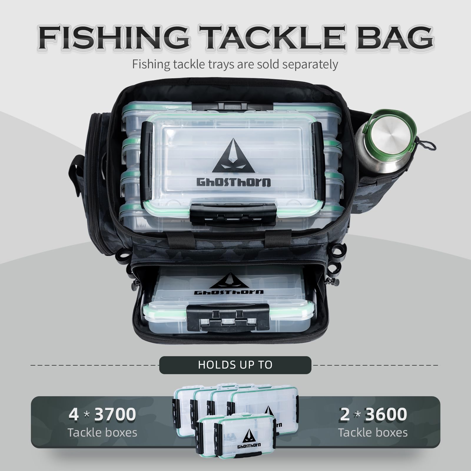 Ghosthorn fishing tackle bag front pocket with D-rings for easy tool access