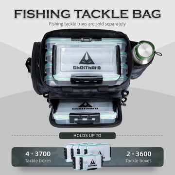 Ghosthorn fishing tackle bag front pocket with D-rings for easy tool access