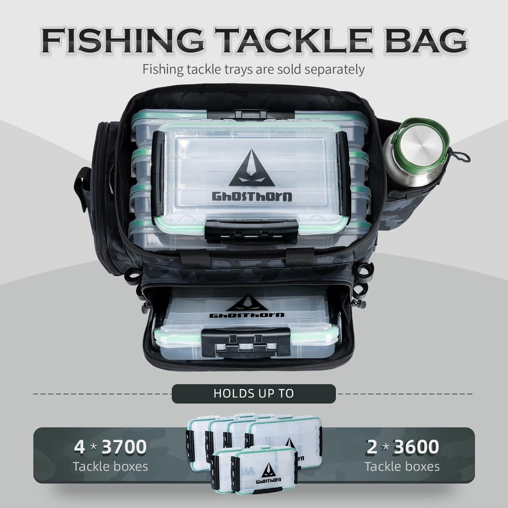 Ghosthorn fishing tackle bag front pocket with D-rings for easy tool access