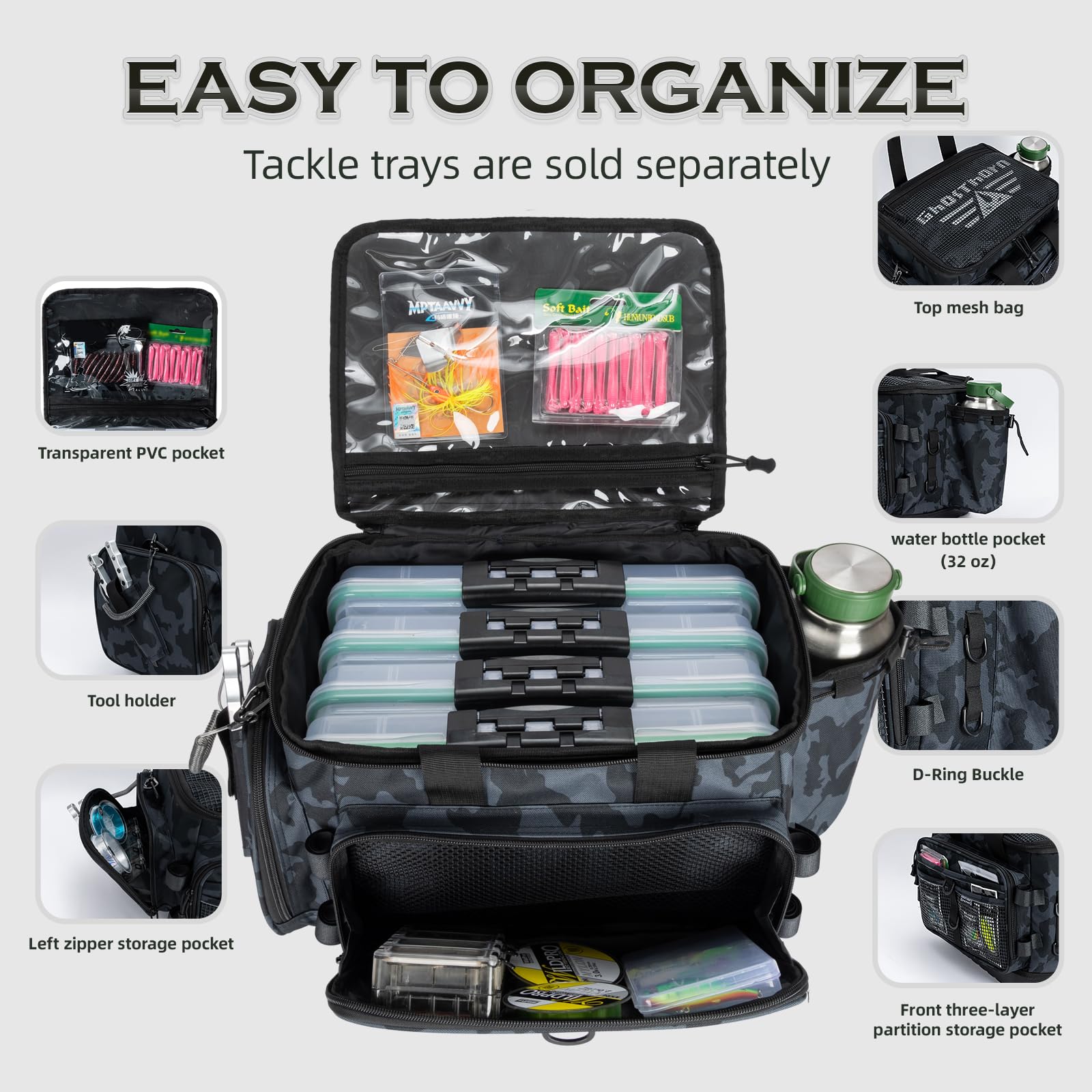 Ghosthorn fishing tackle bag top pocket waterproof keeps valuables dry on trips