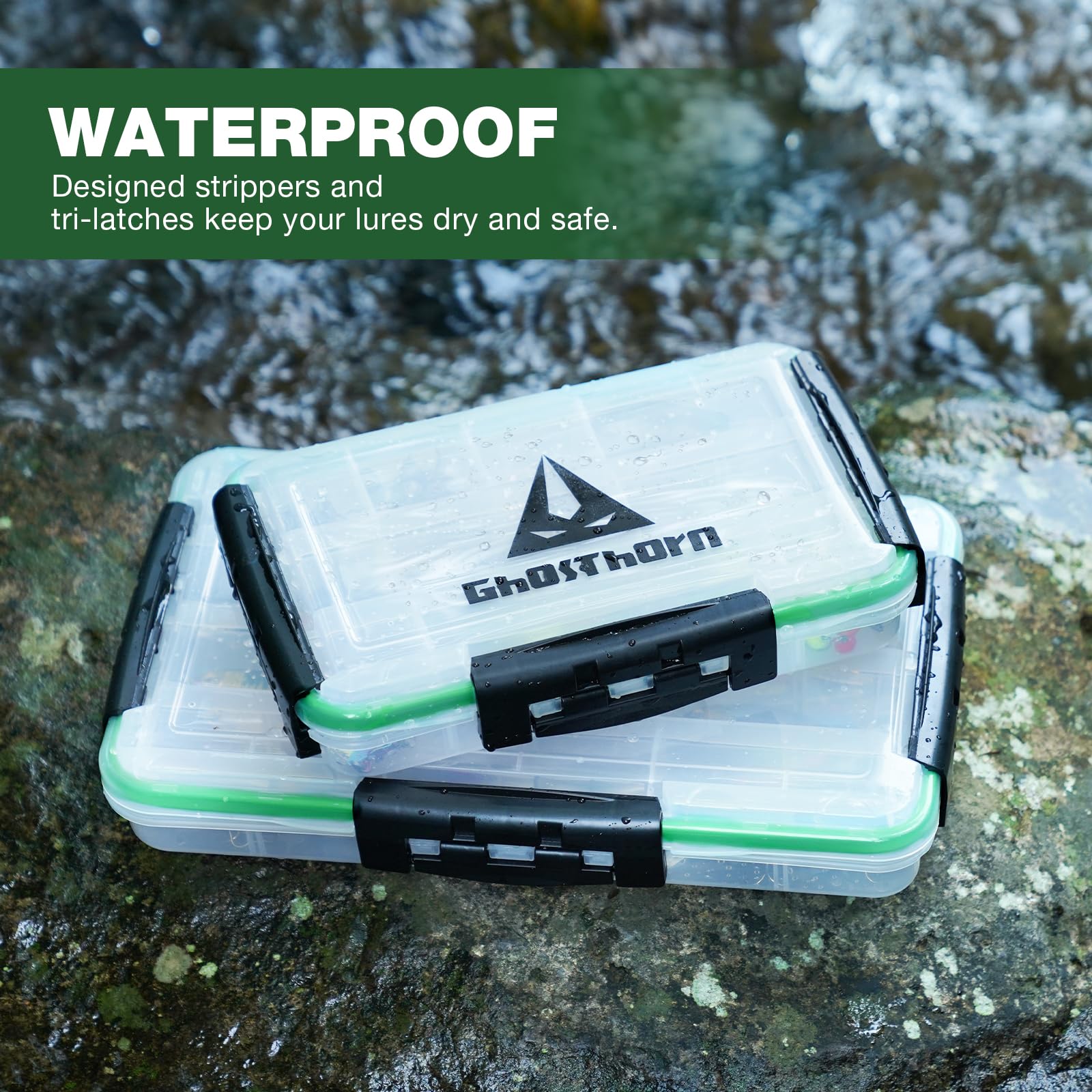 Ghosthorn heavy-duty tackle box construction resists cracks under rugged fishing use.