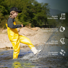Ghosthorn kids chest waders knee padding close-up highlighting protection