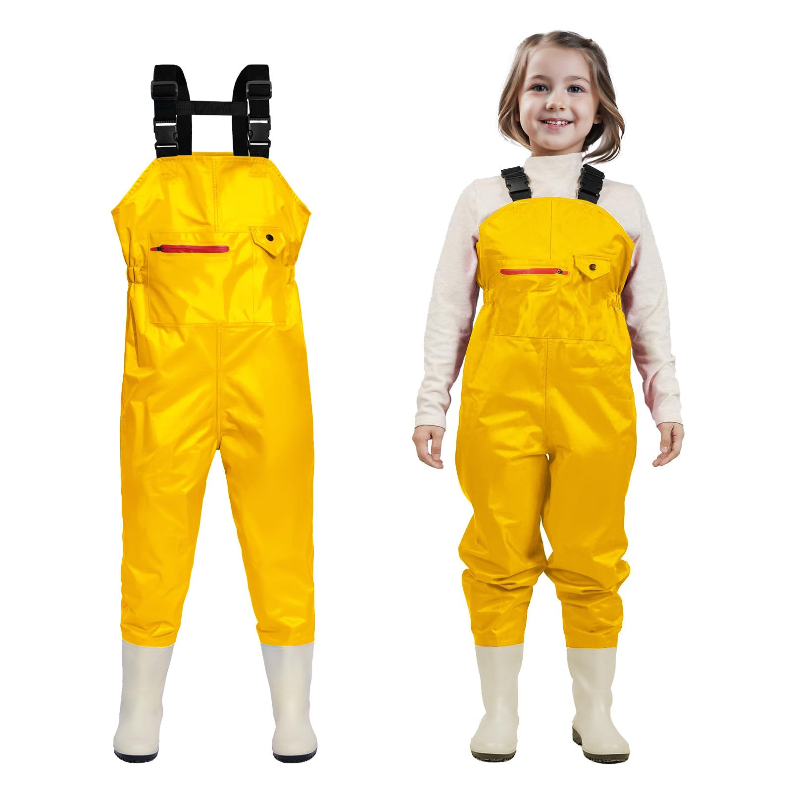 Ghosthorn kids waders size guide image showing fit for growing feet.