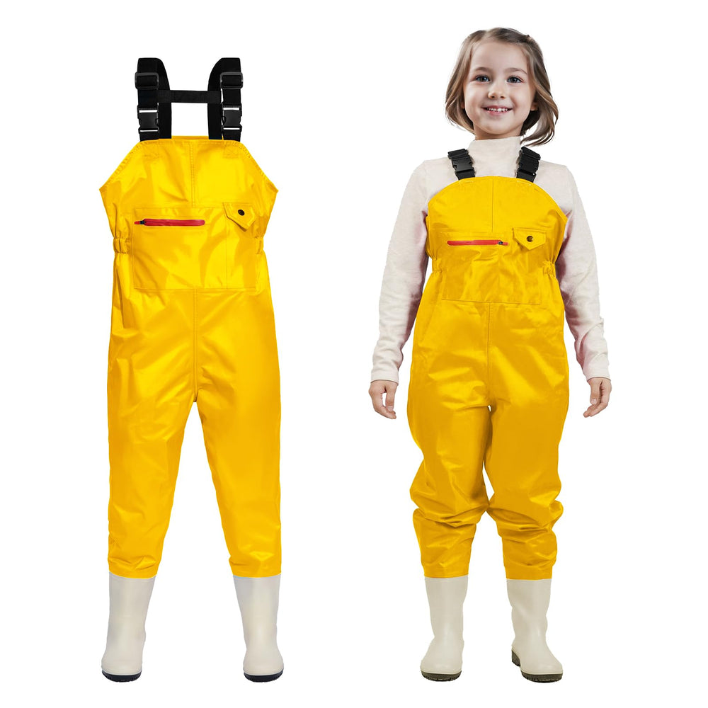 Ghosthorn kids waders size guide image showing fit for growing feet.