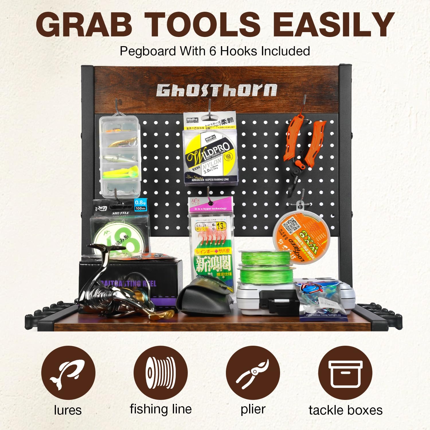 Durable wheels and stainless steel base of Ghosthorn rod storage rack